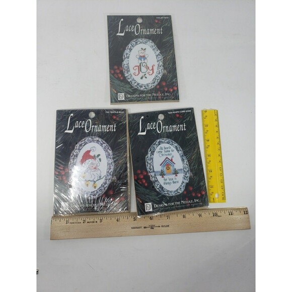Lace Ornament Kits VTG 1992 Designs For The Needle Sealed NOS Santa Bear Home - Picture 9 of 15